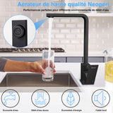 Cheflaud Robinet Cuisine Mitigeur Noir 7-Forme bec Haut Rotatif 360° Inxo Robinet avec aérateur