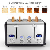 Keenstone Toaster 4 Slice, Stainless Steel Toasters with Timer, Wide Slot, Bagel/Defrost/Cancel Fuction, Removable Crumb Tray, sliver black