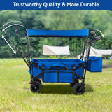 Collapsible Garden Wagon Cart with Removable Canopy, Keenstone Foldable Wagon Utility Carts with Wheels and Rear Storage, Wagon Cart for Garden Camping Grocery Shopping Cart,Blue