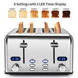 Keenstone Toaster 4 Slice, Stainless Steel Toasters with Timer, Wide Slot, Bagel/Defrost/Cancel Fuction, Removable Crumb Tray, sliver black