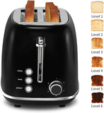 2 Slice Toaster Retro Stainless Steel Toaster with Bagel, Cancel, Defrost Function and 6 Bread Shade Settings Bread Toaster, Extra Wide Slot and Removable Crumb Tray, Blue