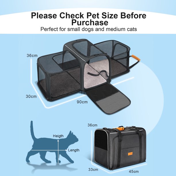Expandable Pet Carrier, Morpilot Airline Approved Pet Carrier, 2 Sides Expandable Soft Cat Carrier with Fleece Pad for two lower than 15lb Cats, Dogs, Puppy and Small Animals
