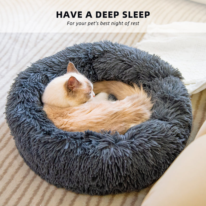 Calming Dog Bed & Cat Bed, Anti-Anxiety Donut comfortable and Soft Dog Cuddler Bed, Washable Pet Bed with Anti-Slip & Water-Resistant Bottom（15.7”/19.7"/23.6"/27.6）