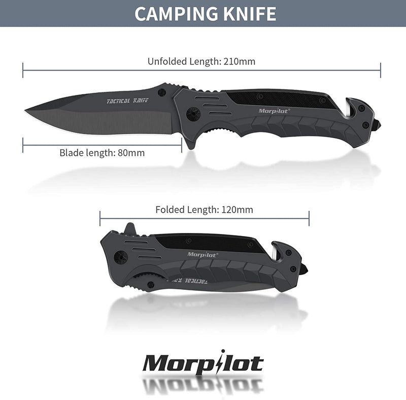 Pocket Knife Outdoor Camping Knife with Glass Breaker and Cutter Belt, Knife with Stainless Steel Handle for Camping, Picnic, Hunting Ideal Fathers Day Dad Gifts