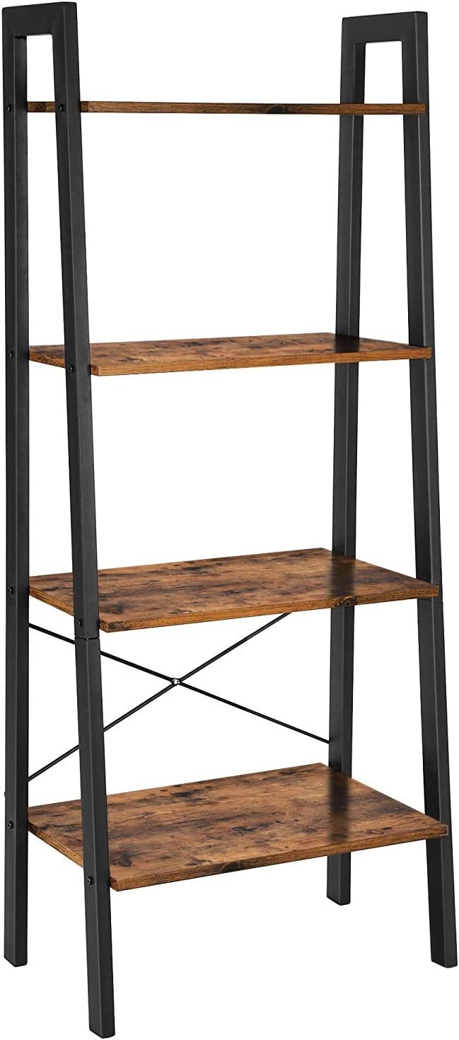 Ladder Shelf, 4-Tier Bookshelf, Storage Rack, Bookcase with Steel Frame, for Living Room, Home Office, Kitchen, Bedroom, Industrial Style