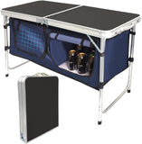 Folding Camping Table with Storage Compartment Aluminum Lightweight Camp Kitchen Table Height Adjustable Indoor/Outdoor Table Perfect for Tailgating, Backyards, BBQ, Picnic，2