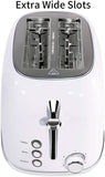 Toaster 2 Slice, Keenstone Stainless Steel Retro Toaster with Bagel Function, Wide Slots, Crumb Tray, White