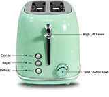 2-Slice Toasters Stainless Steel Retro Toaster with Extra Wide Slots - Pastel Green
