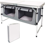 Folding Camping Table with Storage Compartment Aluminum Lightweight Camp Kitchen Table Height Adjustable Indoor/Outdoor Table Perfect for Tailgating, Backyards, BBQ, Picnic，2