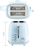 2 Slice Toaster Retro Stainless Steel Toaster with Bagel, Cancel, Defrost Function and 6 Bread Shade Settings Bread Toaster, Extra Wide Slot and Removable Crumb Tray, Blue