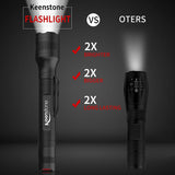 Keenstone LED Tactical Flashlight Rechargeable 2 Pack, 3000 High Lumens, Zoomable, 5 Modes, Waterproof Handheld Flashlight with Pocket Clip for Emergencies, Camping, Hiking or Night Fishing