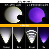 2 in 1 Led Flashlight, USB Rechargeable UV Lamp, Black Light and White Light Flashlights, 500Lumen, 395nm Mini Light Torch Detector for Pets Urine and Stains