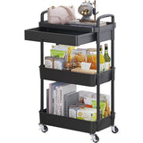MONVANE 3-Tier Rolling Utility Cart with Drawer,Multifunctional Storage Organizer with Plastic Shelf & Metal Wheels,Storage Cart for Kitchen,Bathroom,Living Room,Office, Black