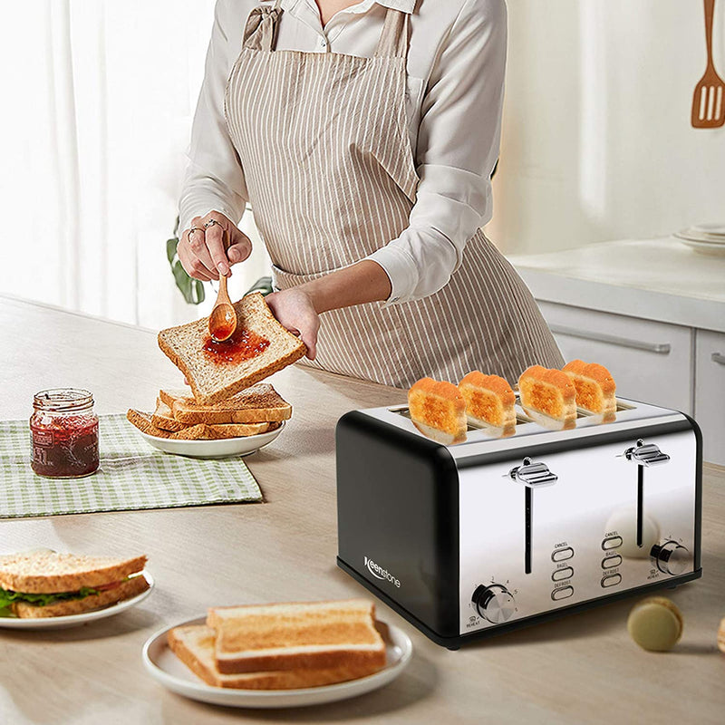 Toaster 4 Slice Toaster Stainless Steel Retro Toasters, Bagel, Defrost, Reheat, Cancel Function 6 Shade Settings Removable Crumb Tray Auto Pop-Up, Kitchen Appliances, Apartment Essentials