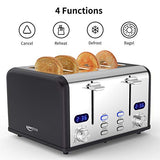 Keenstone Toaster 4 Slice, Stainless Steel Toasters with Timer, Wide Slot, Bagel/Defrost/Cancel Fuction, Removable Crumb Tray, sliver black