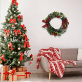 Christmas Wreaths, 24in Classic Artificial Door Wreaths With Apples And Raspberries With Red Bows，for Xmas, Party, New Year Decoration