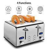 Keenstone Toaster 4 Slice, Stainless Steel Toasters with Timer, Wide Slot, Bagel/Defrost/Cancel Fuction, Removable Crumb Tray, sliver black