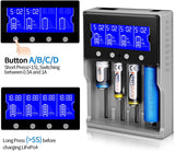 Universal Battery Charger, Keenstone Premium Battery Charger 4 Slots for 18650 Battery Rechargeable Batteries Li-ion LiFePO4 IMR 10440 14500 16340 RCR123A 26650 Ni-MH Ni-Cd AA AAA -LCD Display - Grey