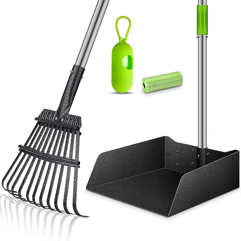 morpilot Large Pet Pooper Scooper, Bigger Dog Pooper Scooper, Adjustable Long Handle, Stainless Metal Tray, 11 Teeth Rake for Large, Medium, Small, Dogs and Pets, Great for Lawns, Grass