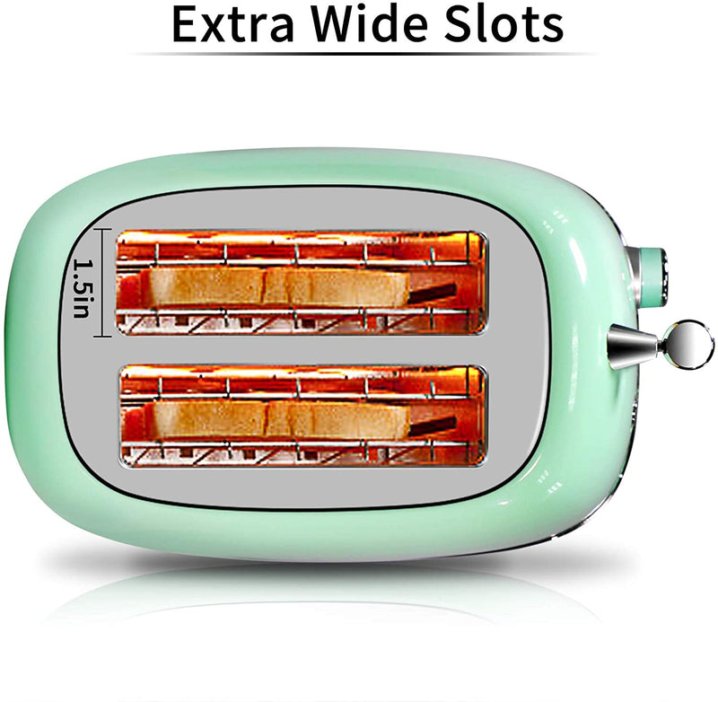 2-Slice Toasters Stainless Steel Retro Toaster with Extra Wide Slots - Pastel Green