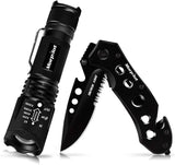 Pocket Knife, Multi Folding Knife and Flashlight Set, Pocketclip, Glass Breaker, Seatbelt Cutter Survival Knives for Hiking, Camping, Fishing, Pocket Knives for Man, Husband, Boyfriends, Brother