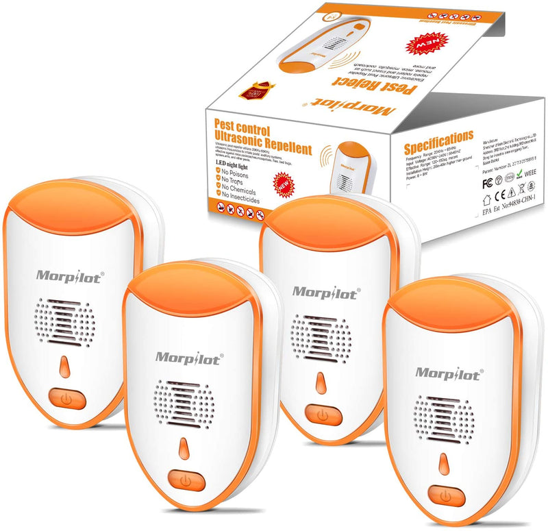 morpilot Ｍ－２ Rodent Repeller Mouse Repellent Ultrasonic Mice Electronic Repeller Humane Mouse Trap Substitute Pest Control with Ultrasounds Sonic Sounds Impulse Waves for Attic Garage Basement 4PACK