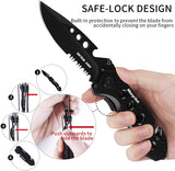 Pocket Knife, Multi Folding Knife and Flashlight Set, Pocketclip, Glass Breaker, Seatbelt Cutter Survival Knives for Hiking, Camping, Fishing, Pocket Knives for Man, Husband, Boyfriends, Brother