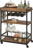 Cheflaud Rolling Bar Carts Serving Cart on Wheels, 3 -Tier Kitchen Storage Shelves Wine Rack Table with Portable and Wine Holders