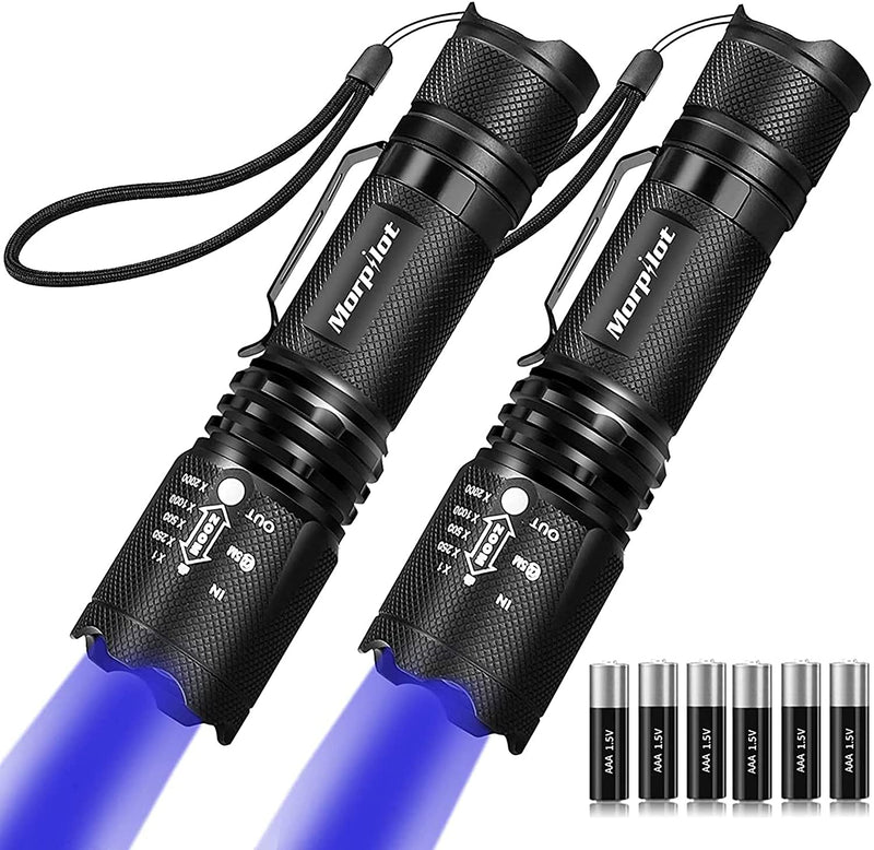 Morpilot UV Flashlight with Batteries 2 Pack, 2 in 1 Black Light & Handheld Flashlight 395nm Mini Light Torch Detector for Pet Stains, Scorpions