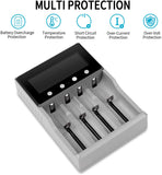 Universal Battery Charger, Keenstone Premium Battery Charger 4 Slots for 18650 Battery Rechargeable Batteries Li-ion LiFePO4 IMR 10440 14500 16340 RCR123A 26650 Ni-MH Ni-Cd AA AAA -LCD Display - Grey