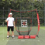 Keenstone 7' X 7' Baseball & Softball Practice Hitting & Pitching Net with Bow Frame, Carry Bag and Bonus Strike Zone, Great for All Skill Levels | Collapsible and Portable