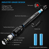 Keenstone Rechargeable LED Flashlights 2 Pack, 1500 High Lumens, Zoomable, 5 Modes, Waterproof Tactical Handheld Flashlight for Emergencies or Hiking, 4pcs 18650 Battery and Charger Included