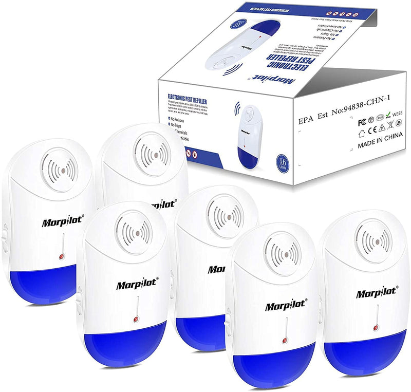 Ｍ－４Ultrasonic Pest Repeller, ６Ｐａｃｋ，Indoor Plug-in, Get rid of - Rodents, Mice, Rats, Squirrels, Bats, Insects, Bed Bugs, Ants, Fleas, Mosquitos, Fly, Spiders, Roaches! + Blue Night Light