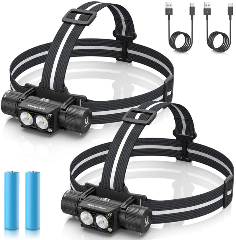 morpilot Headlamp, 1200 Lumens USB Rechargeable Head Lamps, IPX 65 Waterproof Headlight with Adjustable Headband, 5 Modes Led Headlamp Flashlight for Outdoor Camping Hiking Hard Hat Light