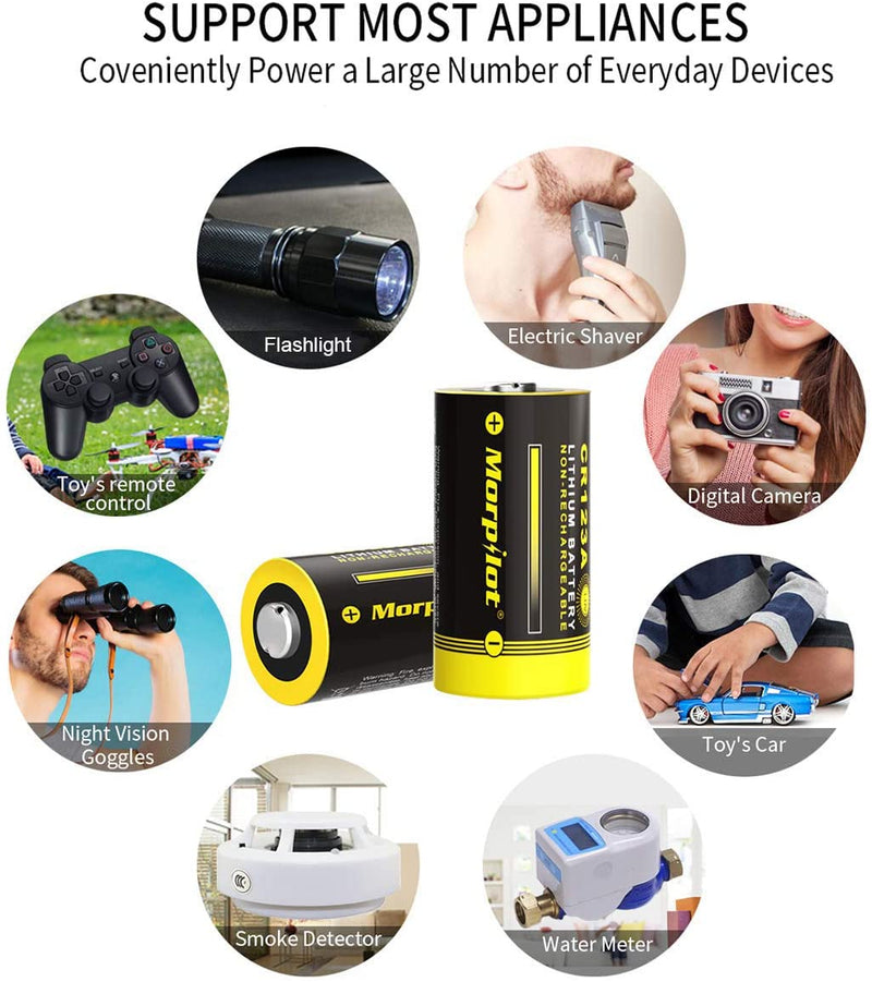 3V CR123A Lithium Battery, High Capacity 1500mAh Non-Rechargeable CR123A Batteries PTC Protected for Flashlight, Camera, Toys, Alarm System (Not Compatible with Arlo Cameras) (20PCS) (Yellow)