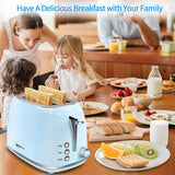 2 Slice Toaster Retro Stainless Steel Toaster with Bagel, Cancel, Defrost Function and 6 Bread Shade Settings Bread Toaster, Extra Wide Slot and Removable Crumb Tray, Blue