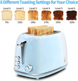 2 Slice Toaster Retro Stainless Steel Toaster with Bagel, Cancel, Defrost Function and 6 Bread Shade Settings Bread Toaster, Extra Wide Slot and Removable Crumb Tray, Blue