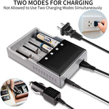 Universal Battery Charger, Keenstone Premium Battery Charger 4 Slots for 18650 Battery Rechargeable Batteries Li-ion LiFePO4 IMR 10440 14500 16340 RCR123A 26650 Ni-MH Ni-Cd AA AAA -LCD Display - Grey