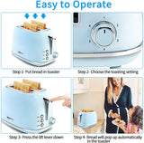 2 Slice Toaster Retro Stainless Steel Toaster with Bagel, Cancel, Defrost Function and 6 Bread Shade Settings Bread Toaster, Extra Wide Slot and Removable Crumb Tray, Blue