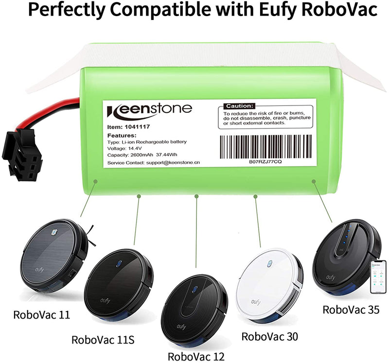Keenstone 14.4V 2600mAh Li-ion Rechargeable Replacement Battery Compatible with Ecovacs Deebot N79S, N79, DN622, Eufy RoboVac 11, 11S, RoboVac 30, 30C, RoboVac 15C, 12, Amarey A800