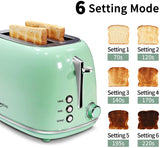 2-Slice Toasters Stainless Steel Retro Toaster with Extra Wide Slots - Pastel Green
