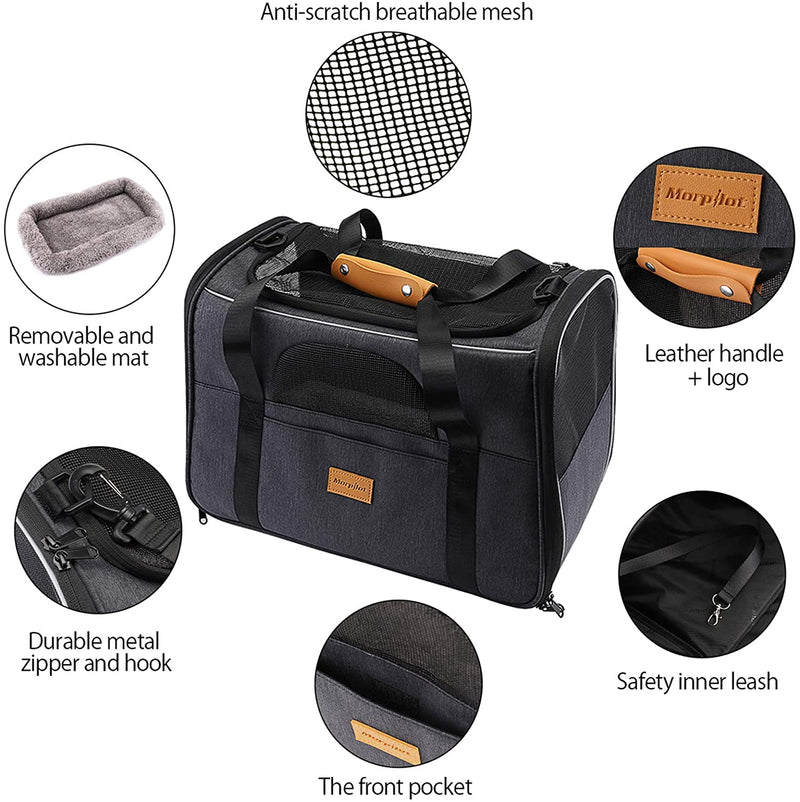 Cat Carrier MORPILOT® Extra Large Cat Bag with Water Bowl, Soft Sided Tsa Airline Approved Pet Carrier up to 25LB, Travel Puppy Carrier Cat Carrier for Small Medium Large Dogs Cats Rabbits - Gray
