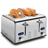 Keenstone Toaster 4 Slice, Stainless Steel Toasters with Timer, Wide Slot, Bagel/Defrost/Cancel Fuction, Removable Crumb Tray, sliver black