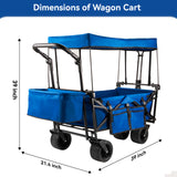 Collapsible Garden Wagon Cart with Removable Canopy, Keenstone Foldable Wagon Utility Carts with Wheels and Rear Storage, Wagon Cart for Garden Camping Grocery Shopping Cart,Blue
