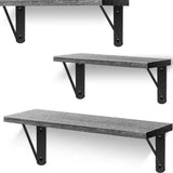 MONVANE Floating Shelves for Wall, Rustic Wood Wall Shelves Decor Set of 3 for Bedroom, Bathroom, Living Room, Kitchen, Office, Laundry Room Grey White