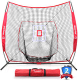 Keenstone 7' X 7' Baseball & Softball Practice Hitting & Pitching Net with Bow Frame, Carry Bag and Bonus Strike Zone, Great for All Skill Levels | Collapsible and Portable