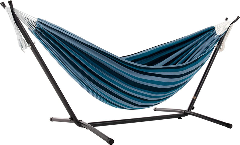 Double Cotton Hammock with Space Saving Steel Stand, Blue Lagoon