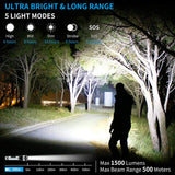 Brightest LED Flashlights Rechargeable 2 Pack, Waterproof 1500 High Lumen Handheld Flashlights with 5 Light Modes and Pocket Clip for Emergency or Camping(4 pcs 18650 Battery and Charger Included)