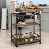 Cheflaud Rolling Bar Carts Serving Cart on Wheels, 3 -Tier Kitchen Storage Shelves Wine Rack Table with Portable and Wine Holders