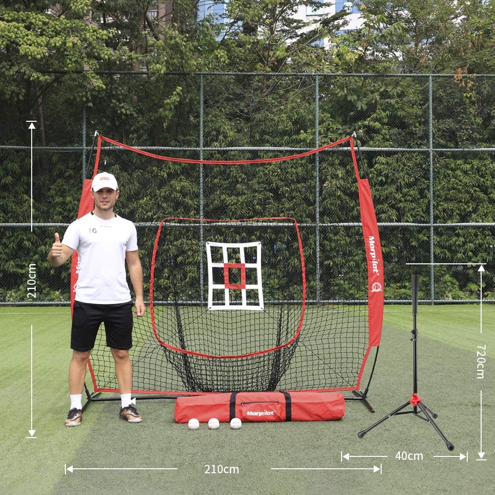 Keenstone 7' X 7' Baseball & Softball Practice Hitting & Pitching Net with Bow Frame, Carry Bag and Bonus Strike Zone, Great for All Skill Levels | Collapsible and Portable